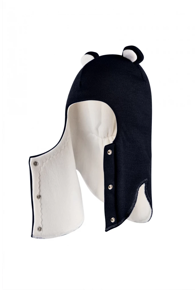 Зимова шапочка-шолом Corona.hm "Ведмедик" з кнопочками синій оксамит