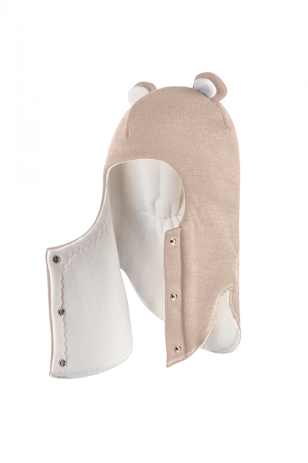 Зимова шапочка-шолом Corona.hm "Ведмедик" з кнопочками беж золотий