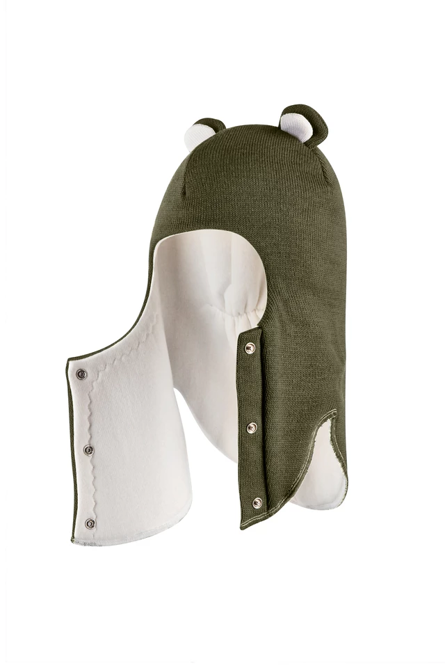 Зимова шапочка-шолом Corona.hm "Ведмедик" з кнопочками хакі