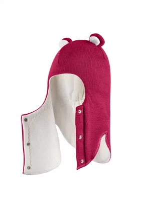 Зимова шапочка-шолом Corona.hm "Ведмедик" з кнопочками ягідний