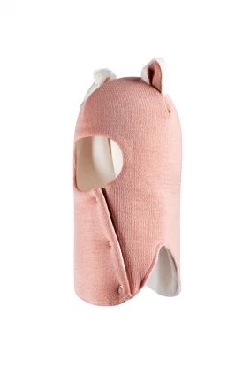 Зимова шапочка-шолом Corona.hm "Кицюня" з кнопочками пудра