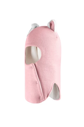 Зимова шапочка-шолом Corona.hm "Кицюня" з кнопочками рожевий