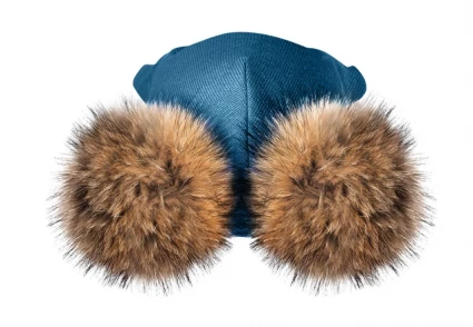 Зимова шапочка-шолом Corona.hm "Карамелька" морська хвиля з 2 натуральними помпонами єнот
