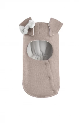 Зимова шапочка-шолом Corona.hm "Зайка" з кнопочками лате білий бантик