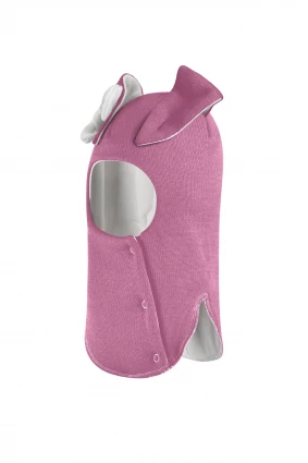 Зимова шапочка-шолом Corona.hm "Зайка" з кнопочками пильно-рожевий білий бантик