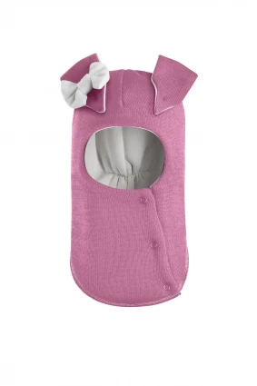 Зимова шапочка-шолом Corona.hm "Зайка" з кнопочками пильно-рожевий білий бантик