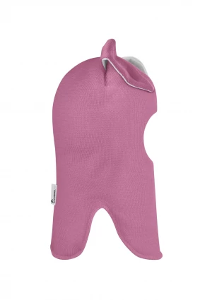 Зимова шапочка-шолом Corona.hm "Зайка" з кнопочками пильно-рожевий білий бантик