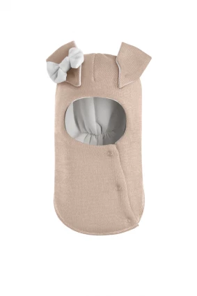 Зимова шапочка-шолом Corona.hm "Зайка" беж золотий білий бантик