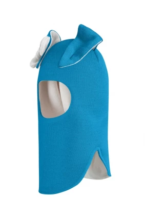 Зимова шапочка-шолом Corona.hm "Зайка" бірюза  білий бантик