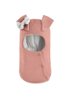 Зимова шапочка-шолом Corona.hm "Зайка" пудра білий бантик