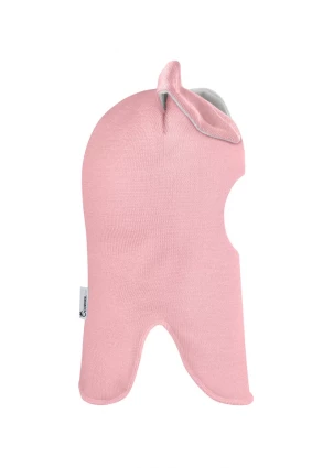 Зимова шапочка-шолом Corona.hm "Зайка" рожевий білий бантик