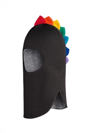 Зимняя шапочка шлем Corona.hm " Дино с  гребешком радуга " графит