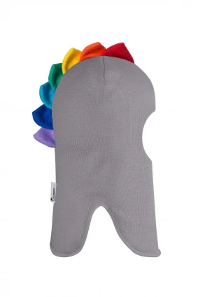 Зимняя шапочка шлем Corona.hm " Дино с  гребешком радуга" дымка