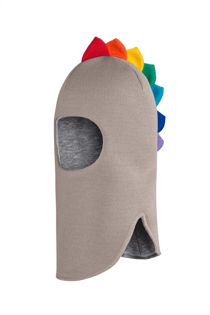 Зимняя шапочка шлем Corona.hm " Дино с гребешком радуга" капучино