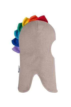 Зимняя шапочка шлем Corona.hm " Дино с гребешком радуга" латте