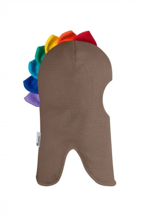 Зимняя шапочка шлем Corona.hm " Дино с гребешком радуга" молочный шоколад