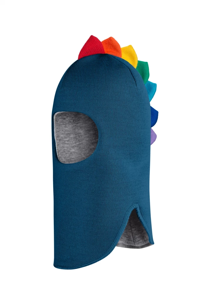 Зимняя шапочка шлем Corona.hm " Дино с гребешком радуга" морская волна