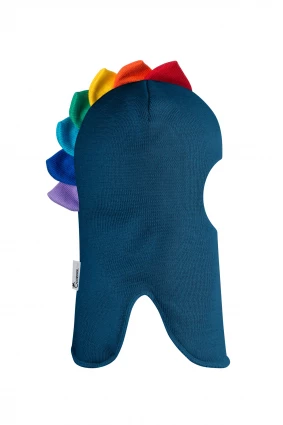 Зимняя шапочка шлем Corona.hm " Дино с гребешком радуга" морская волна