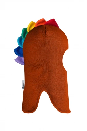 Зимняя шапочка шлем Corona.hm " Дино с гребешком радуга"  оранж