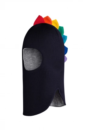 Зимняя шапочка шлем Corona.hm " Дино с гребешком радуга" синий