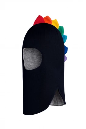 Зимняя шапочка шлем Corona.hm " Дино с гребешком радуга"  синий бархат