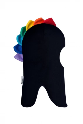 Зимняя шапочка шлем Corona.hm " Дино с гребешком радуга"  синий бархат