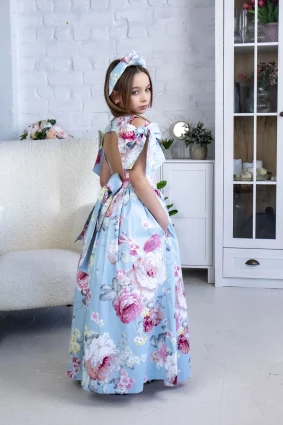Сукня для дівчинки Corona.hm “Шарм”, півонія на блакитному