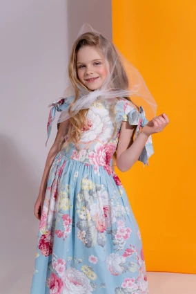 Сукня для дівчинки Corona.hm “Шарм”, півонія на блакитному