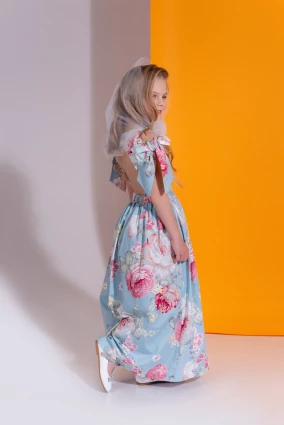 Сукня для дівчинки Corona.hm “Шарм”, півонія на блакитному