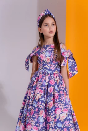 Сукня для дівчинки Corona.hm “Шарм”, квіти на синьому