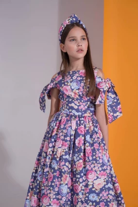 Сукня для дівчинки Corona.hm “Шарм”, квіти на синьому