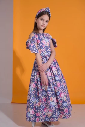 Сукня для дівчинки Corona.hm “Шарм”, квіти на синьому