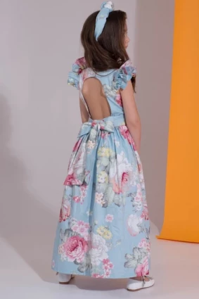 Платье для девочки Corona.hm “Роскошь”, пион на голубом
