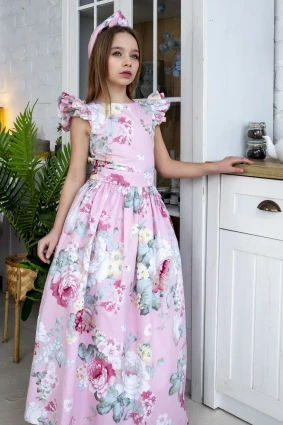 Сукня для дівчинки Corona.hm “Розкіш”, півонія на рожевому