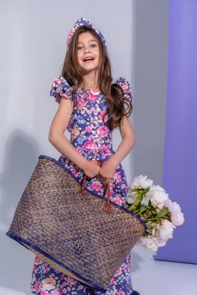 Сукня для дівчинки Corona.hm “Розкіш”, квіти на синьому