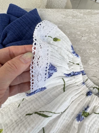 Комплект з мусліну *Волошки на білом*