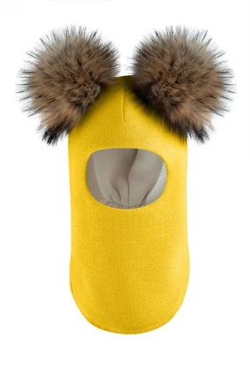 Зимова шапочка-шолом Corona.hm "Карамелька" сонце з 2 натуральними помпонами єнот