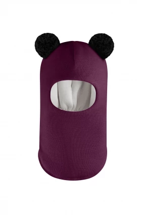 Зимова шапочка-шолом Corona.hm "Пандочка з чорними помпонами" бордо