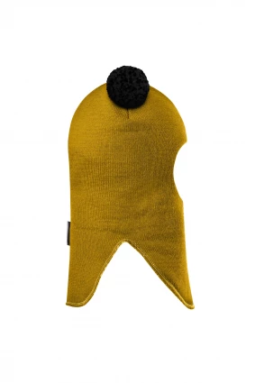 Зимова шапочка-шолом Corona.hm "Пандочка з чорними помпонами" медовий