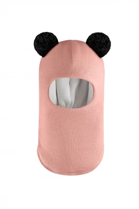 Зимова шапочка-шолом Corona.hm "Пандочка з чорними помпонами" пудра