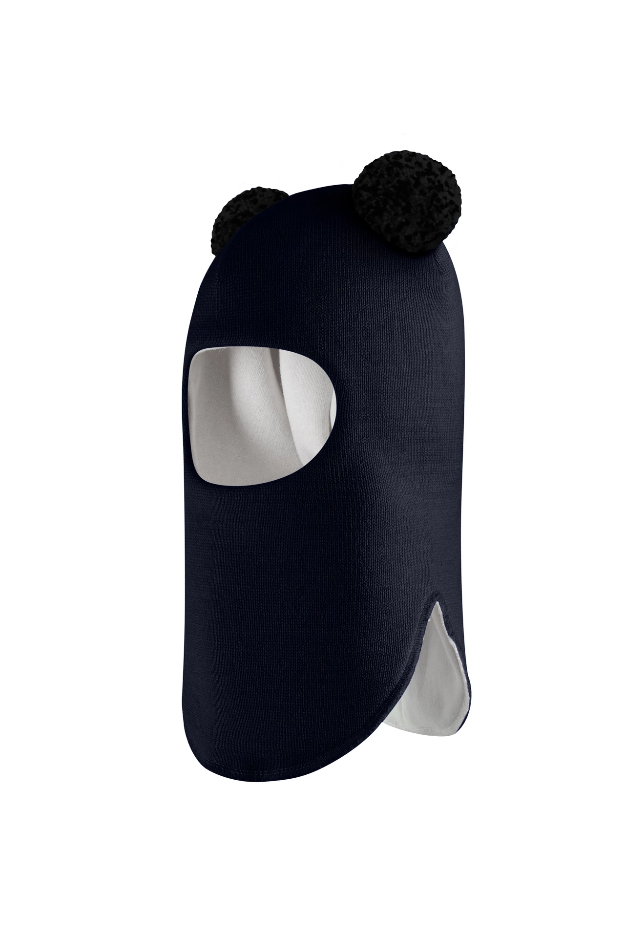 Зимова шапочка-шолом Corona.hm "Пандочка з чорними помпонами" синій оксамит