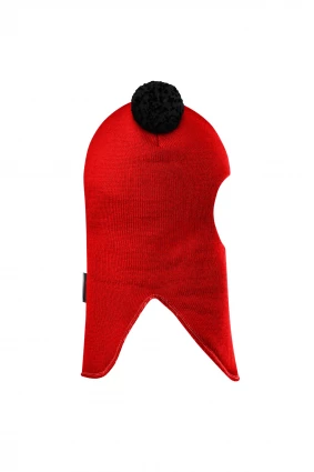 Зимова шапочка-шолом Corona.hm "Пандочка з чорними помпонами" червоний