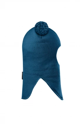 Зимова шапочка-шолом Corona.hm "Пандочка з помпонами МЕЛАНЖ" морська хвиля