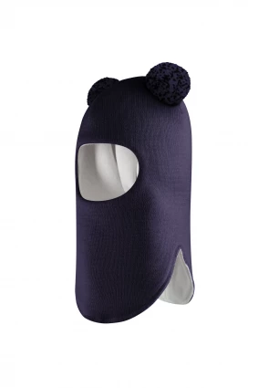 Зимова шапочка-шолом Corona.hm "Пандочка з помпонами МЕЛАНЖ" синій