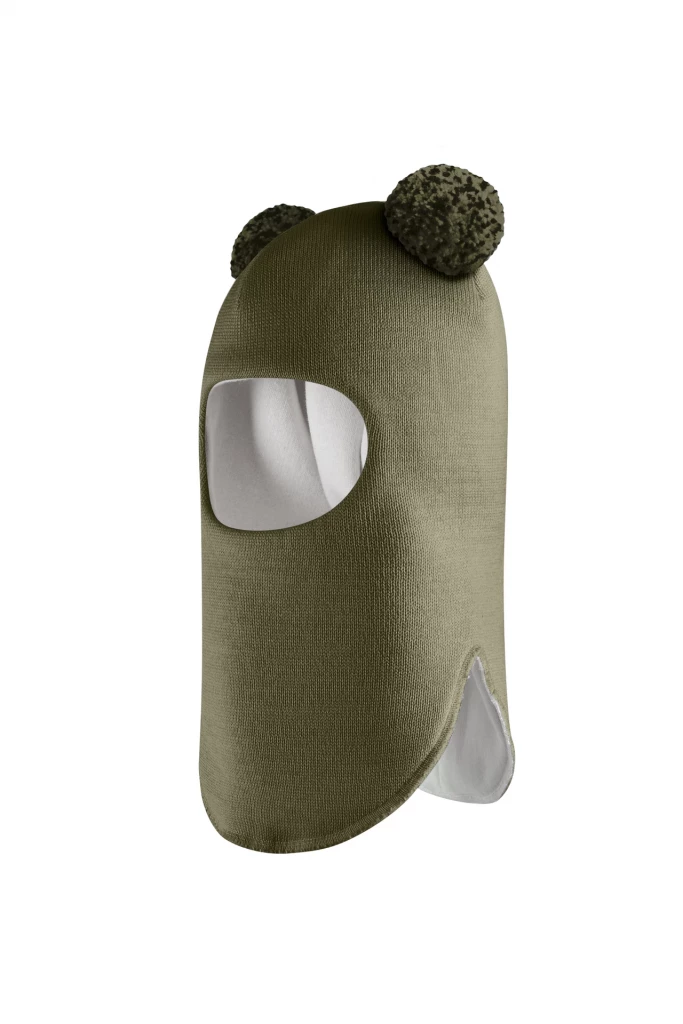 Зимова шапочка-шолом Corona.hm "Пандочка з помпонами МЕЛАНЖ" хакі