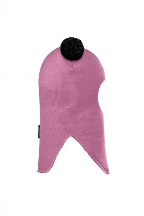 Зимова шапочка-шолом Corona.hm "Пандочка з чорними помпонами" на кнопочках пильно-рожевий