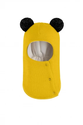 Зимова шапочка-шолом Corona.hm "Пандочка з чорними помпонами" на кнопочках сонце