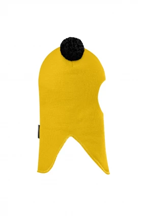 Зимова шапочка-шолом Corona.hm "Пандочка з чорними помпонами" на кнопочках сонце