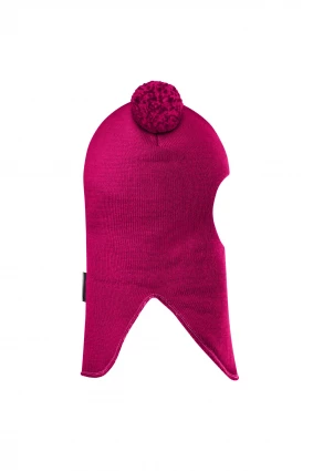 Зимова шапочка-шолом Corona.hm "Пандочка з помпонами МЕЛАНЖ" на кнопочках малина