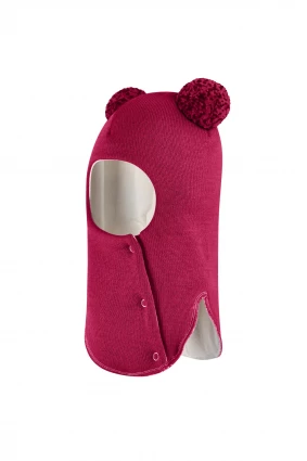 Зимова шапочка-шолом Corona.hm "Пандочка з помпонами МЕЛАНЖ" на кнопочках ягідний